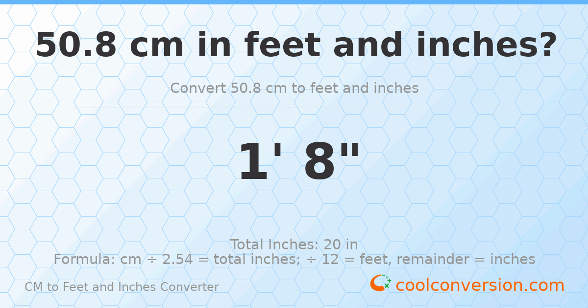 50.8 cm to feet and inches — 50.8 cm = 1'8"