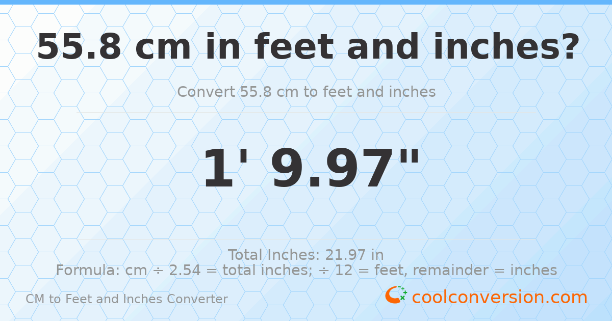 55.8 cm to feet and inches — 55.8 cm = 1'9.97"