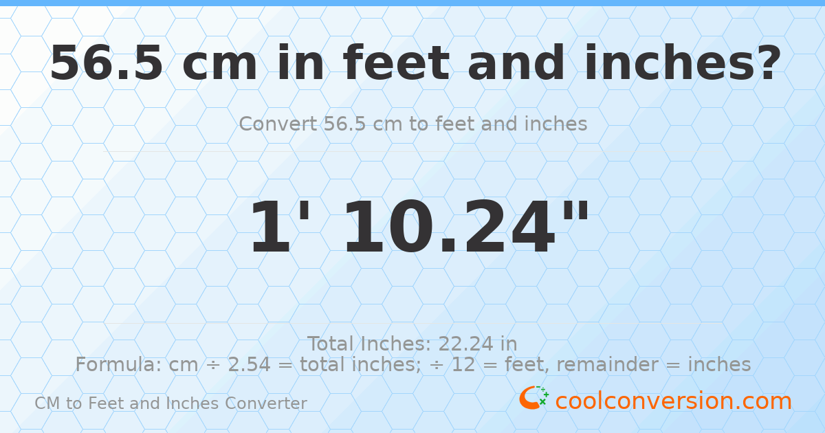 56.5 cm to feet and inches — 56.5 cm = 1'10.24"