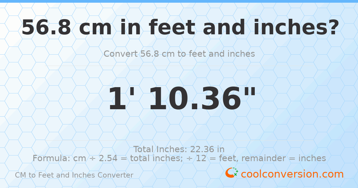 56.8 cm to feet and inches — 56.8 cm = 1'10.36"