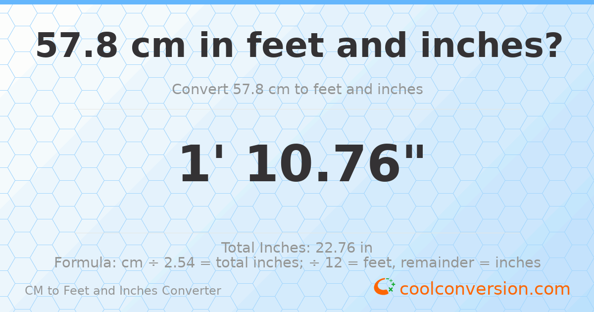 57.8 cm to feet and inches — 57.8 cm = 1'10.76"