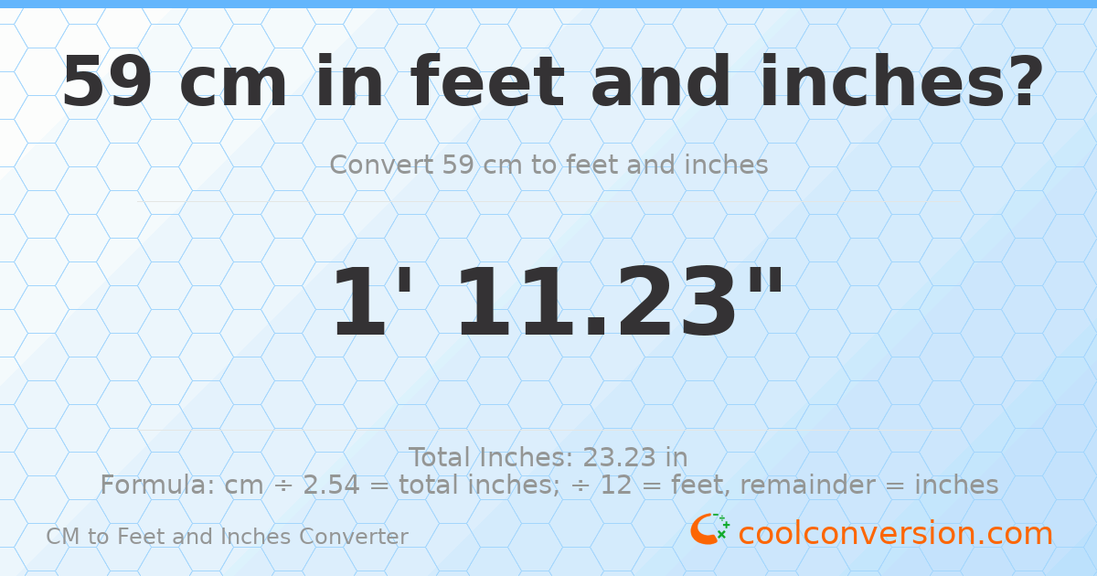 59 cm to feet and inches — 59 cm = 1'11.23"
