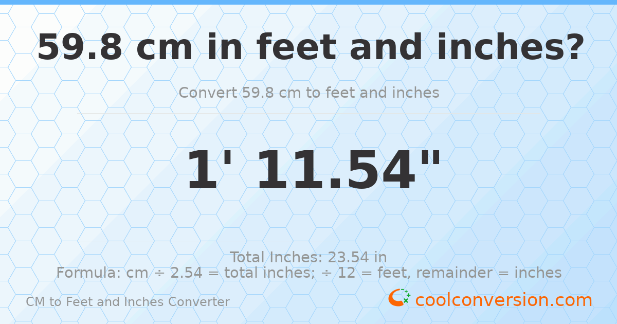 59.8 cm to feet and inches — 59.8 cm = 1'11.54"