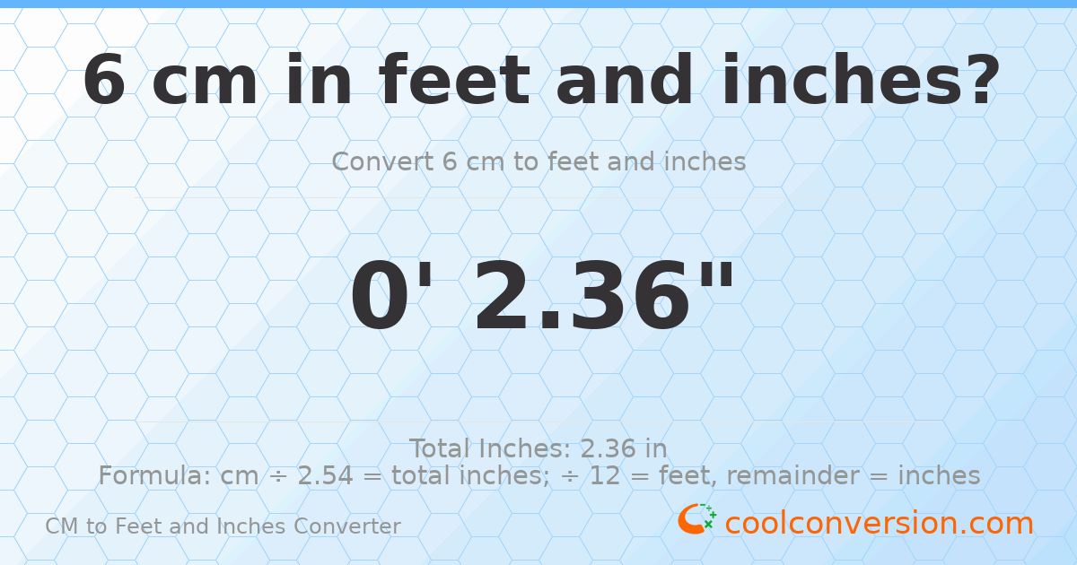 6 cm to feet and inches — 6 cm = 0'2.36"