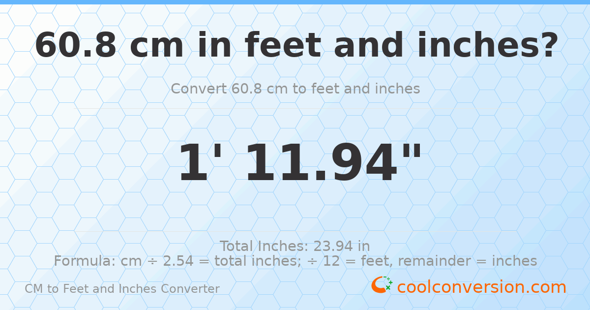 60.8 cm to feet and inches — 60.8 cm = 1'11.94"