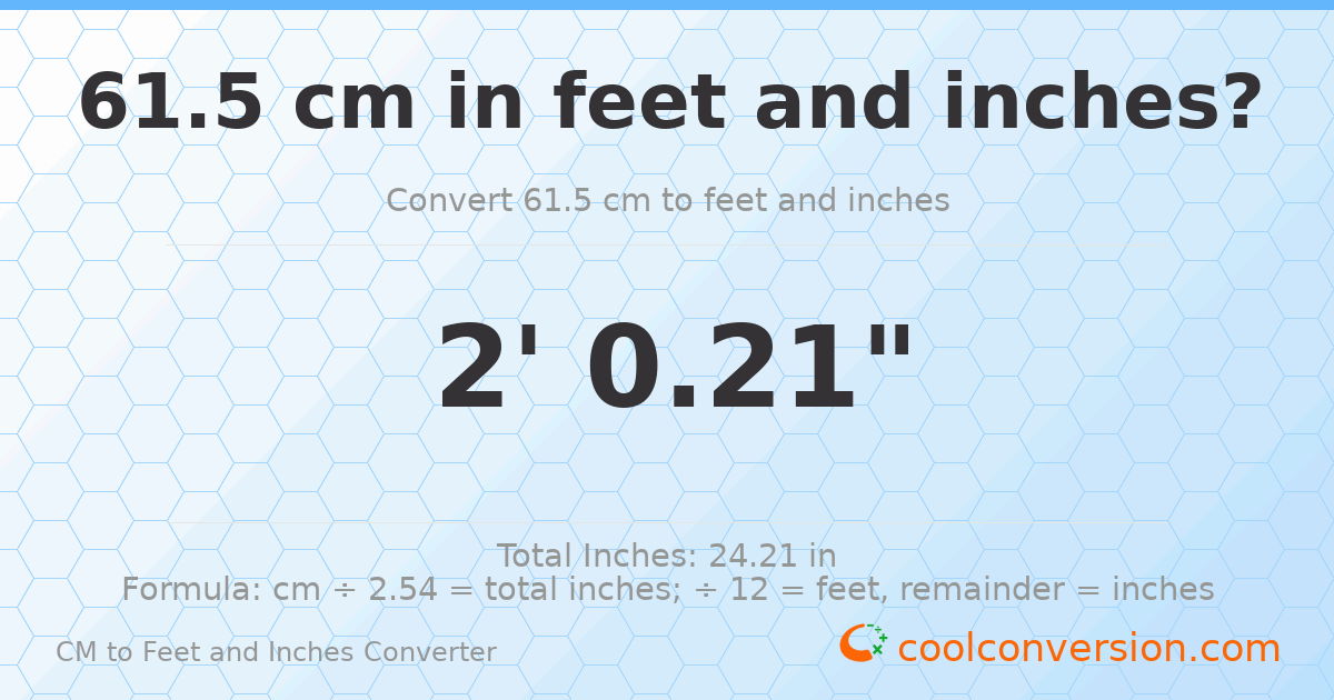 61.5 cm to feet and inches — 61.5 cm = 2'0.21"