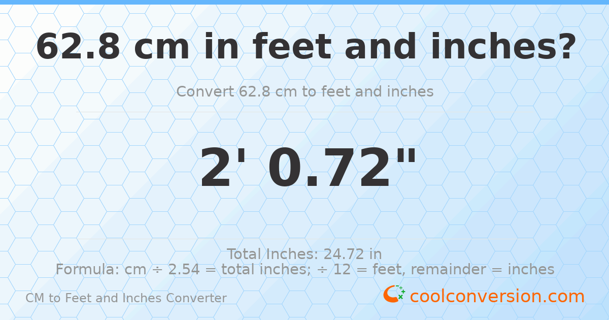 62.8 cm to feet and inches — 62.8 cm = 2'0.72"