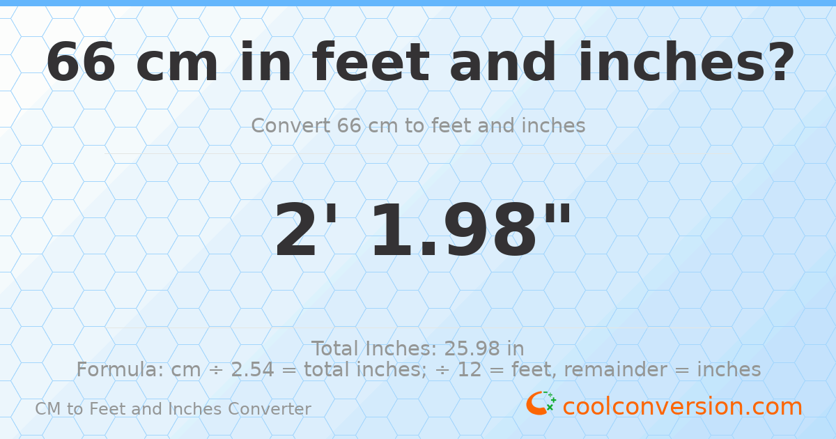 66 cm to feet and inches — 66 cm = 2'1.98"