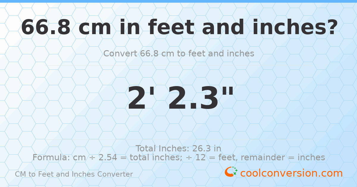 66.8 cm to feet and inches — 66.8 cm = 2'2.3"