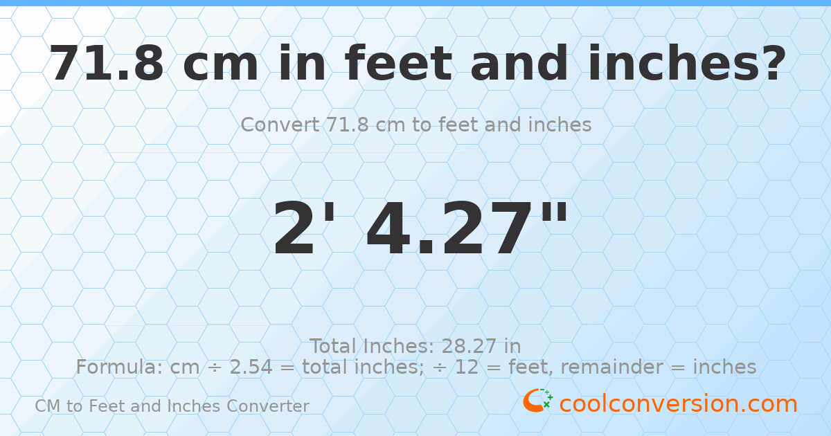 71.8 cm to feet and inches — 71.8 cm = 2'4.27"