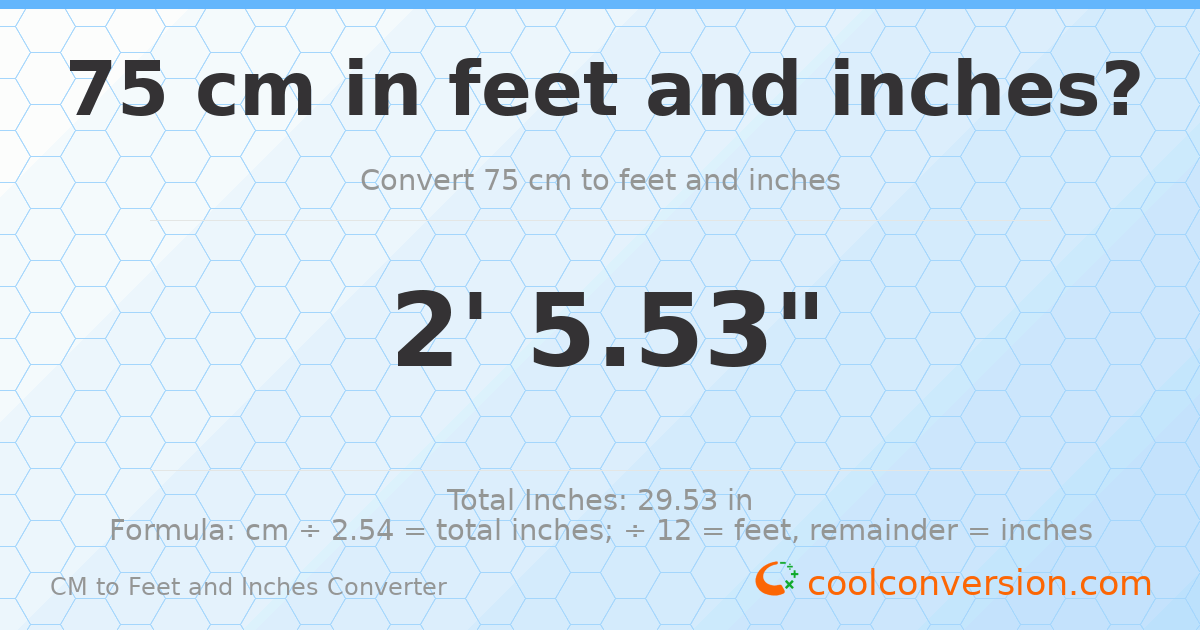 75 cm to feet and inches — 75 cm = 2'5.53"