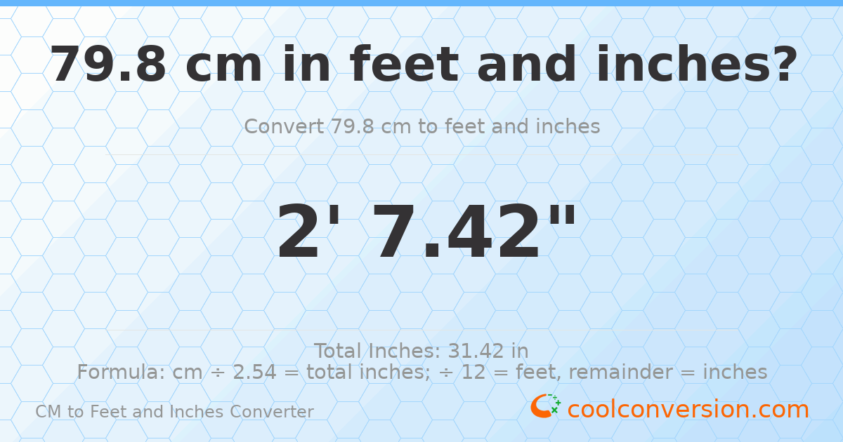 79.8 cm to feet and inches — 79.8 cm = 2'7.42"