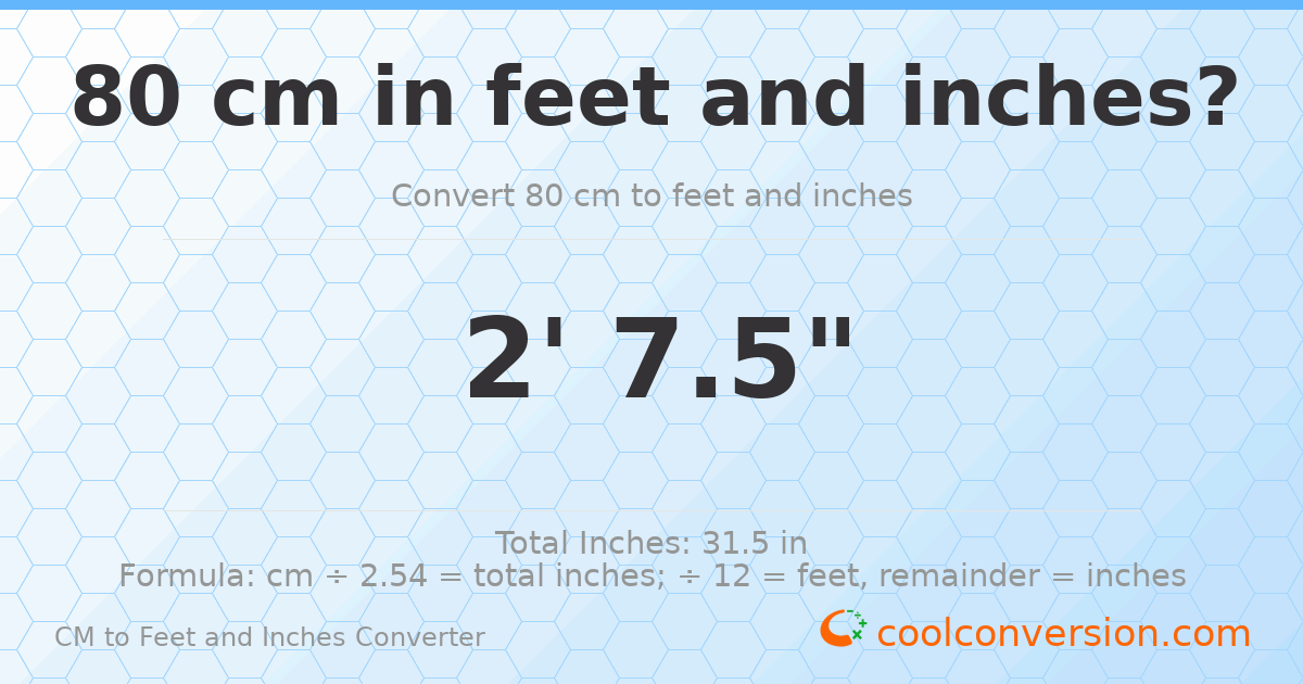 80 cm to feet and inches — 80 cm = 2'7.5"