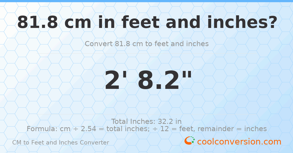 81.8 cm to feet and inches — 81.8 cm = 2'8.2"