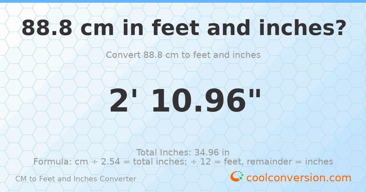 88.8 cm to feet and inches — 88.8 cm = 2'10.96"