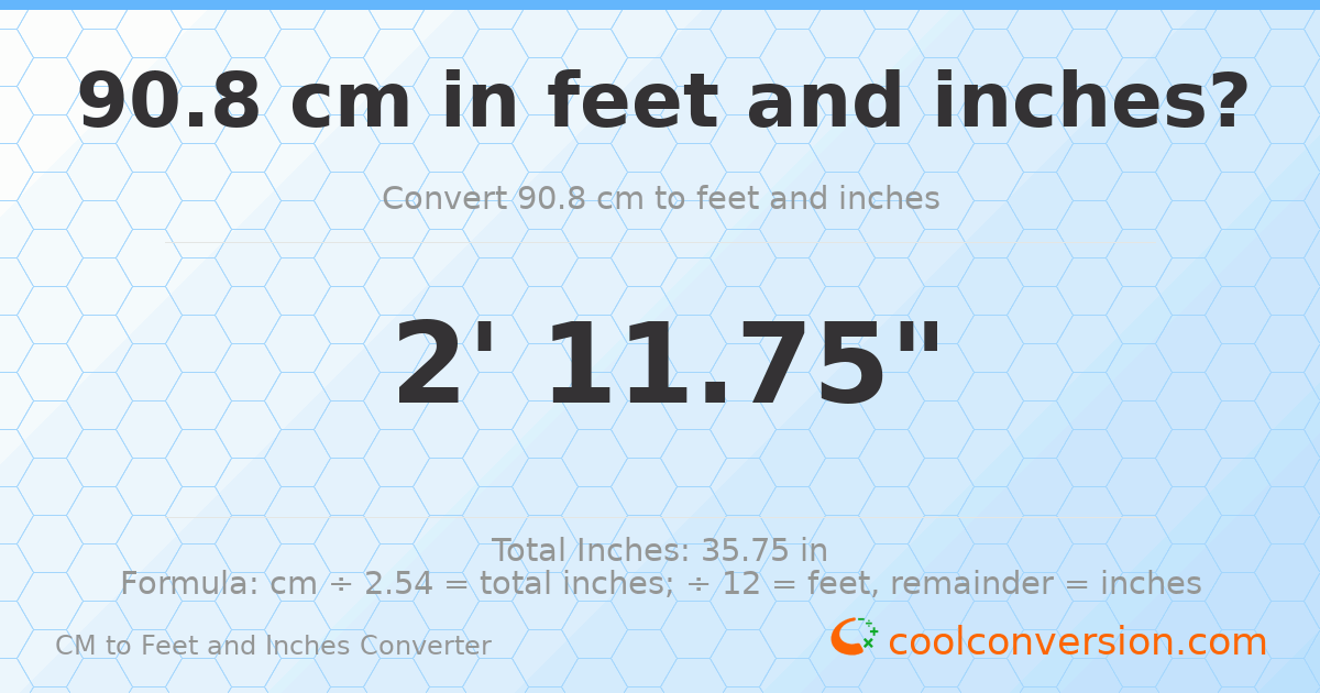 90.8 cm to feet and inches — 90.8 cm = 2'11.75"