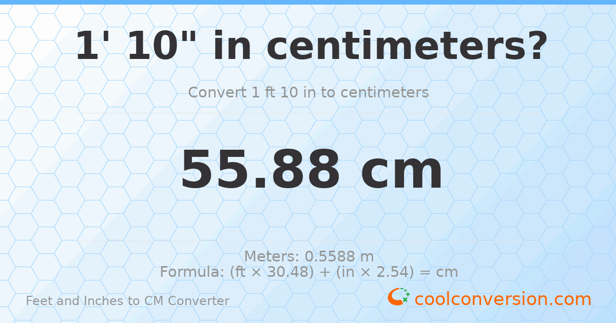 1' 10" to cm — 55.9 cm