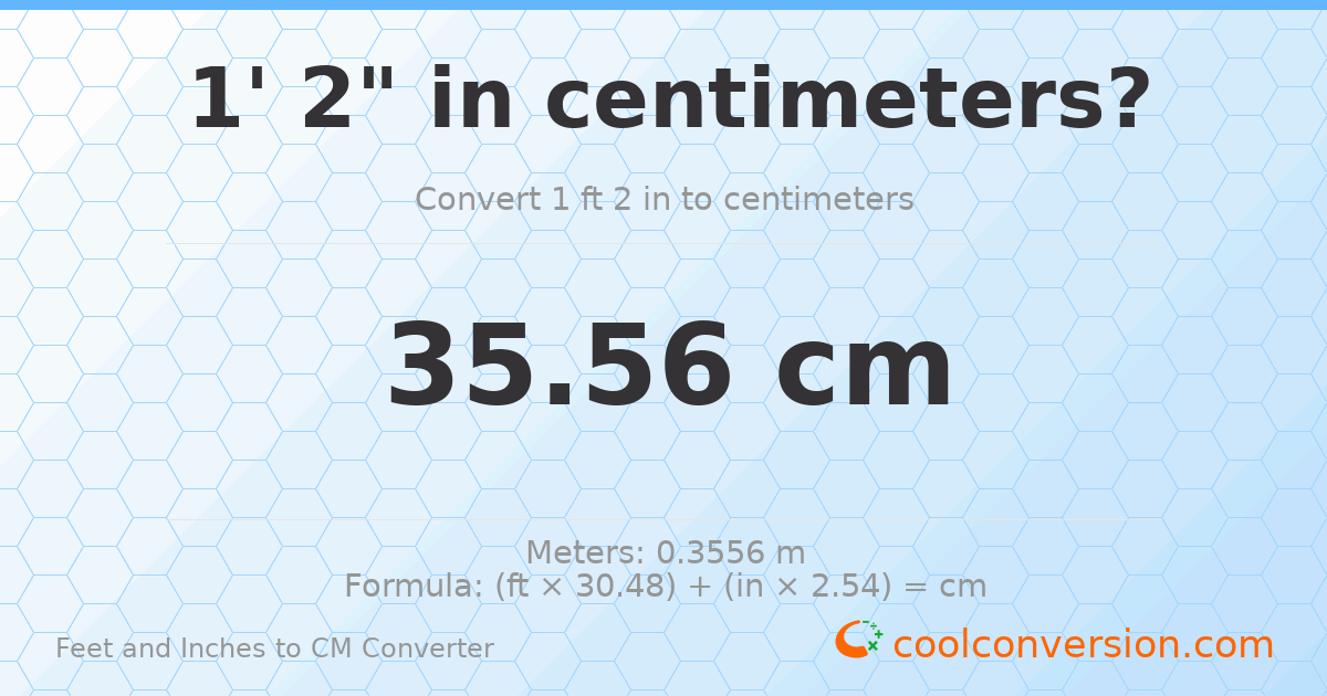 1' 2" to cm — 35.6 cm