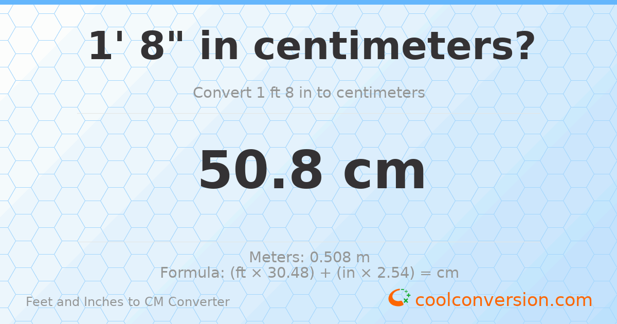 1' 8" to cm — 50.8 cm