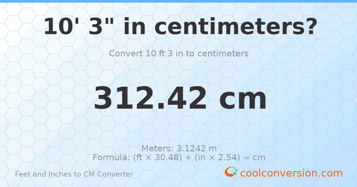 10' 3" to cm — 312.4 cm