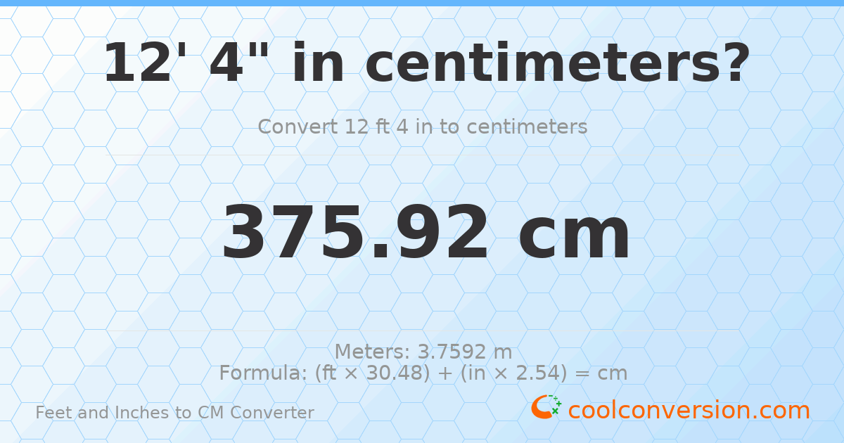 12' 4" to cm — 375.9 cm