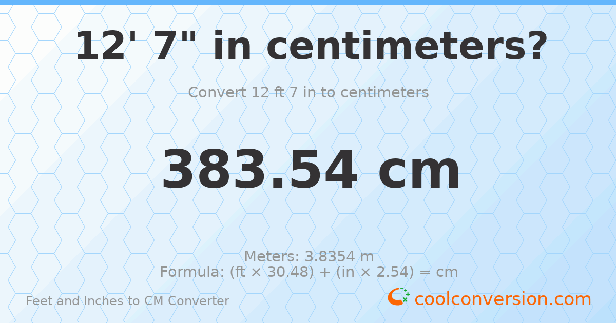 12' 7" to cm — 383.5 cm