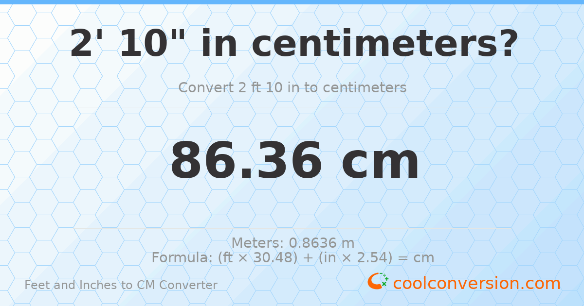 2' 10" to cm — 86.4 cm