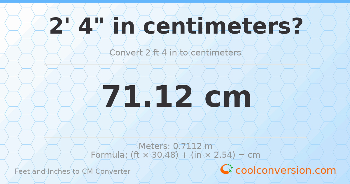 2' 4" to cm — 71.1 cm