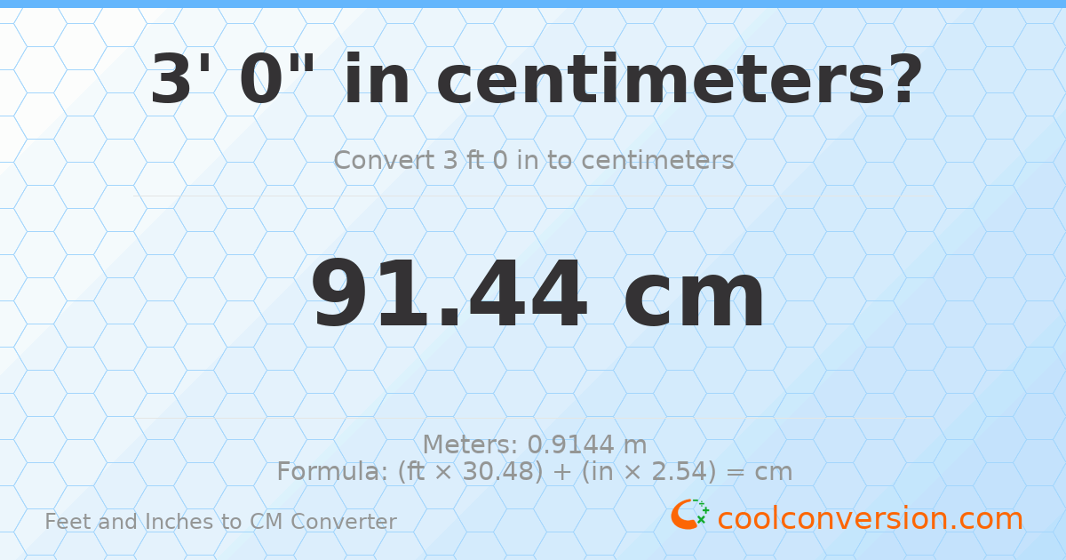 3' 0" to cm — 91.4 cm