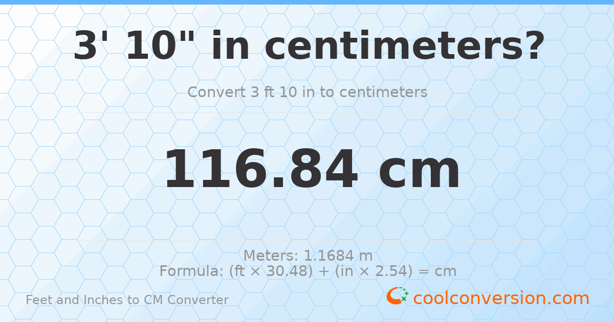 3' 10" to cm — 116.8 cm