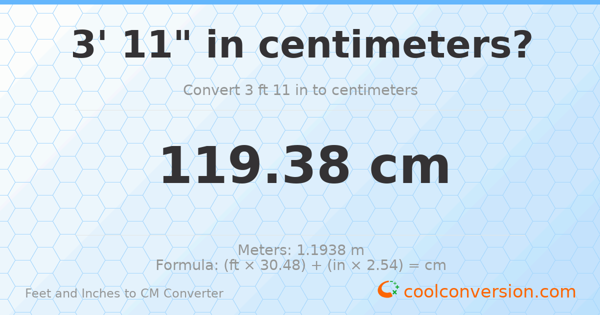 3' 11" to cm — 119.4 cm