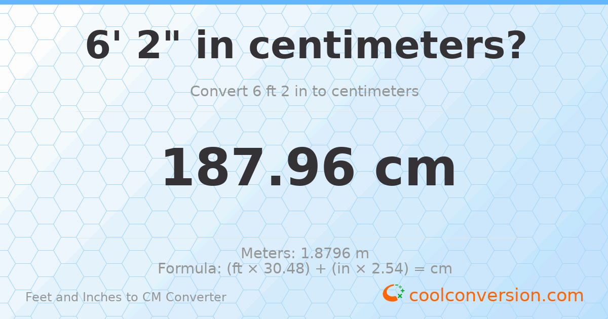 6' 2" to cm — 188 cm