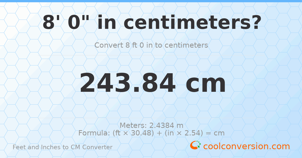 8' 0" to cm — 243.8 cm