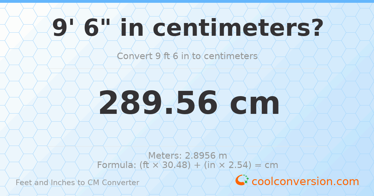 9' 6" to cm — 289.6 cm