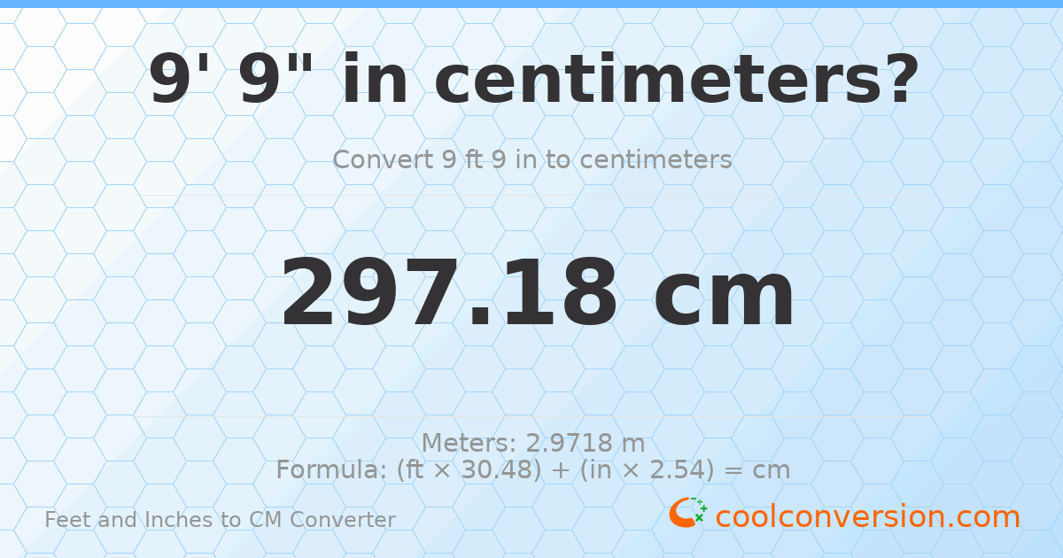9' 9" to cm — 297.2 cm