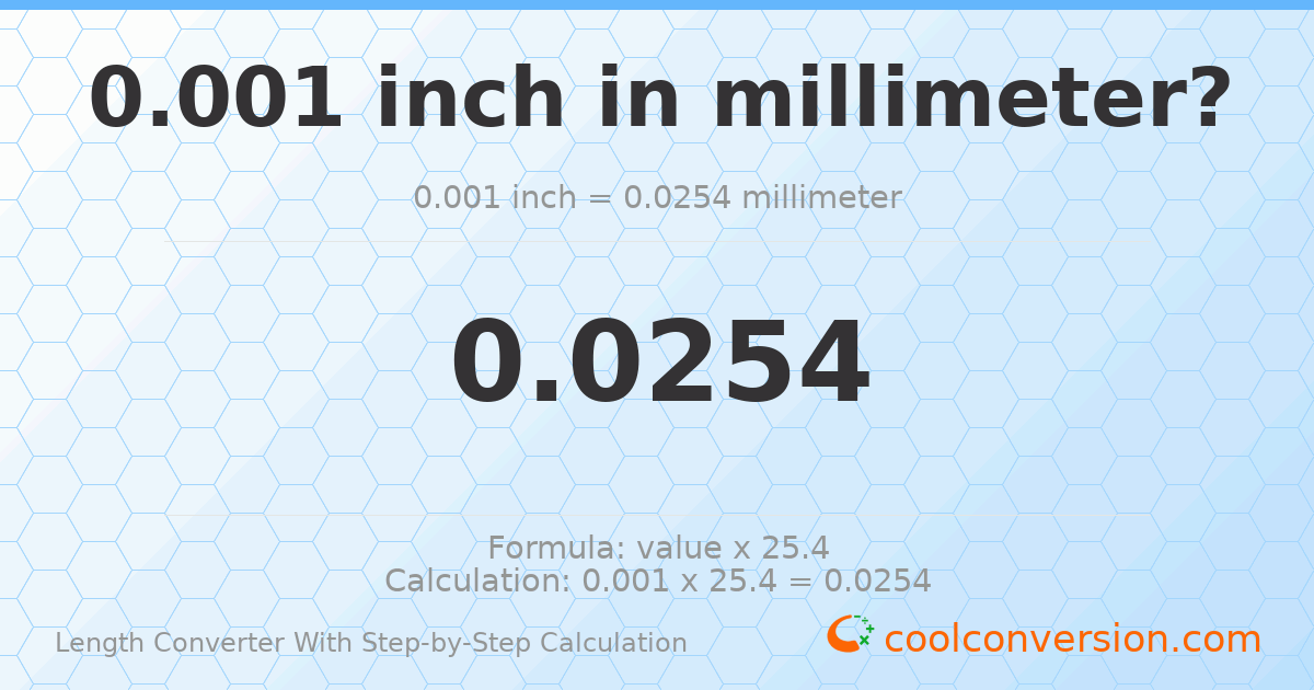 0.001 inches = 0.0254 millimeters