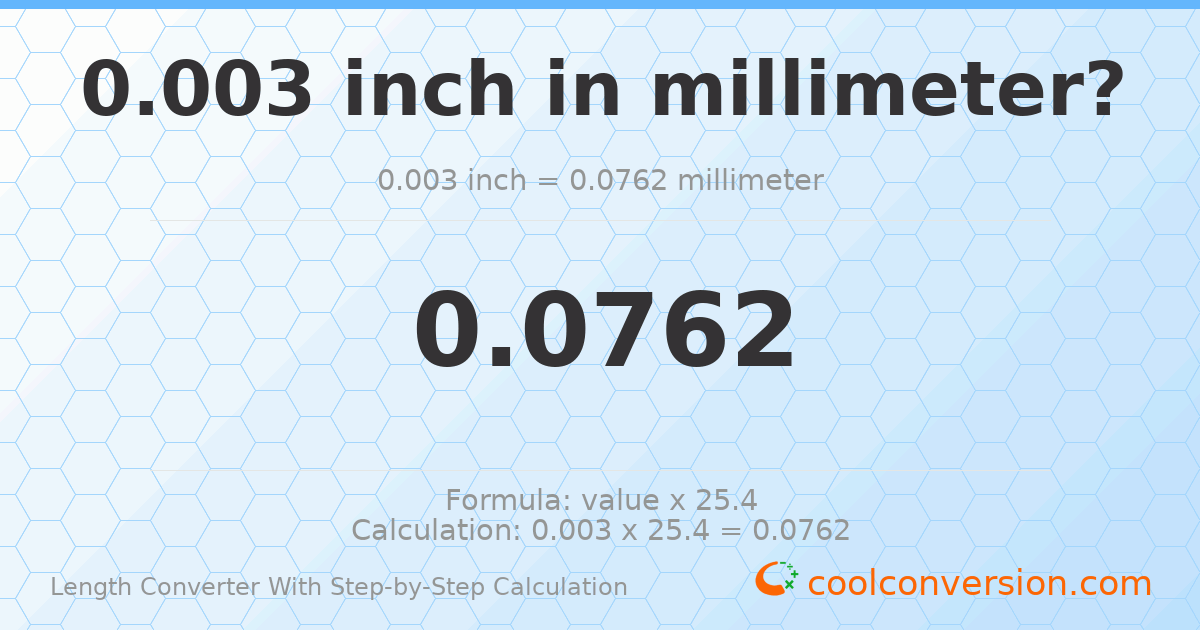 0.003 inches = 0.0762 millimeters