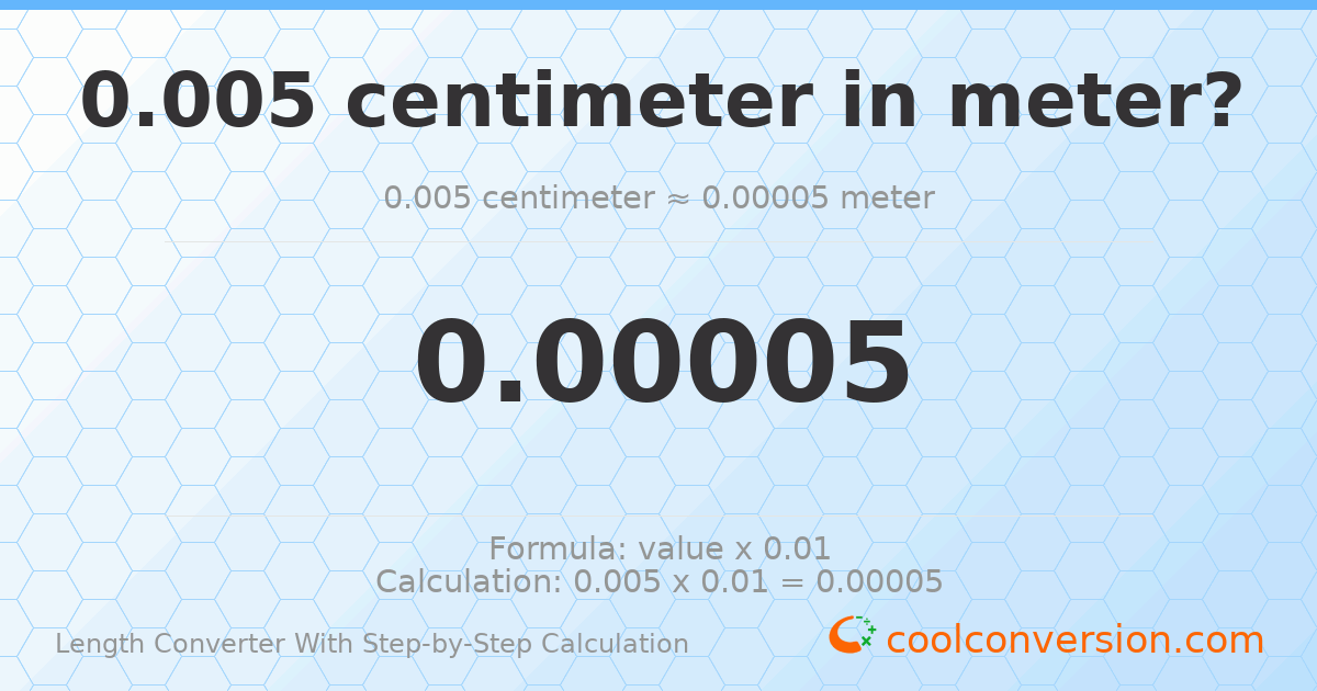 0.005 centimeters = 5 × 10⁻⁵ meters
