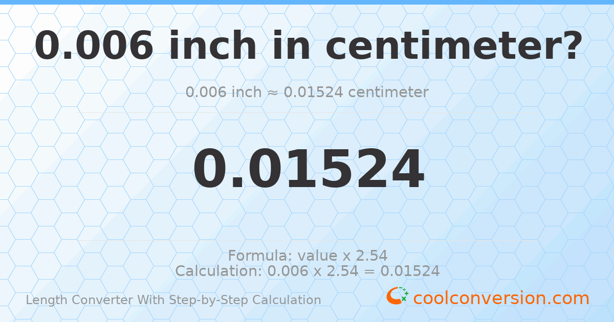 0.006 inches = 0.01524 centimeters