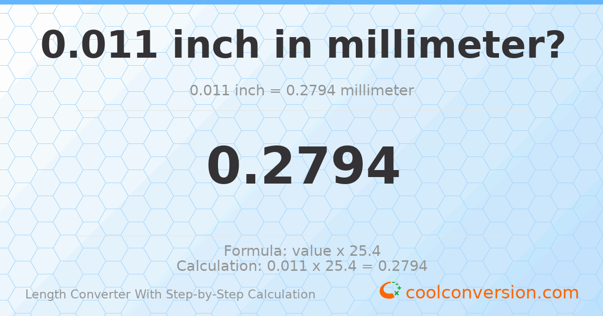 0.011 inches = 0.2794 millimeters