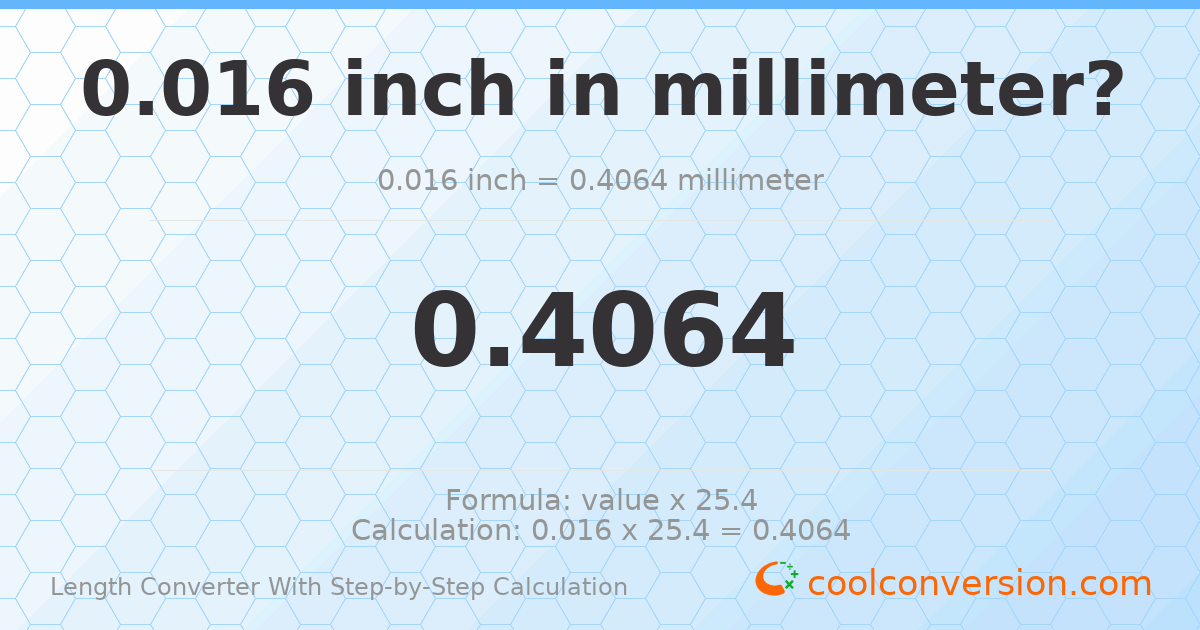 0.016 inches = 0.4064 millimeters