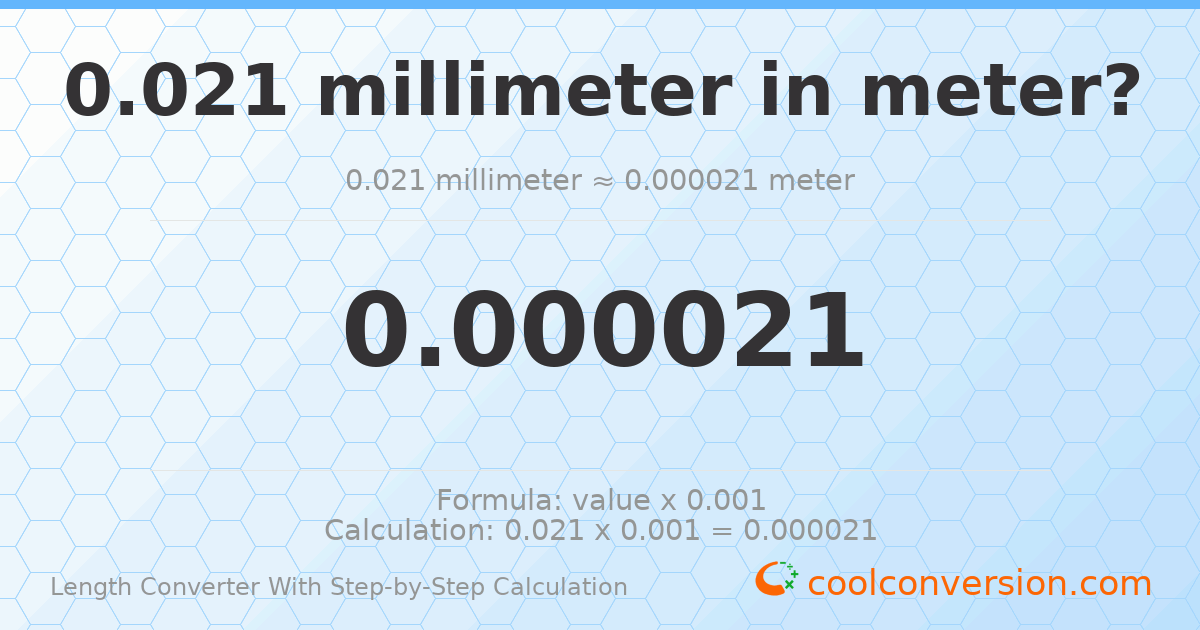 0.021 millimeters = 2.1 × 10⁻⁵ meters