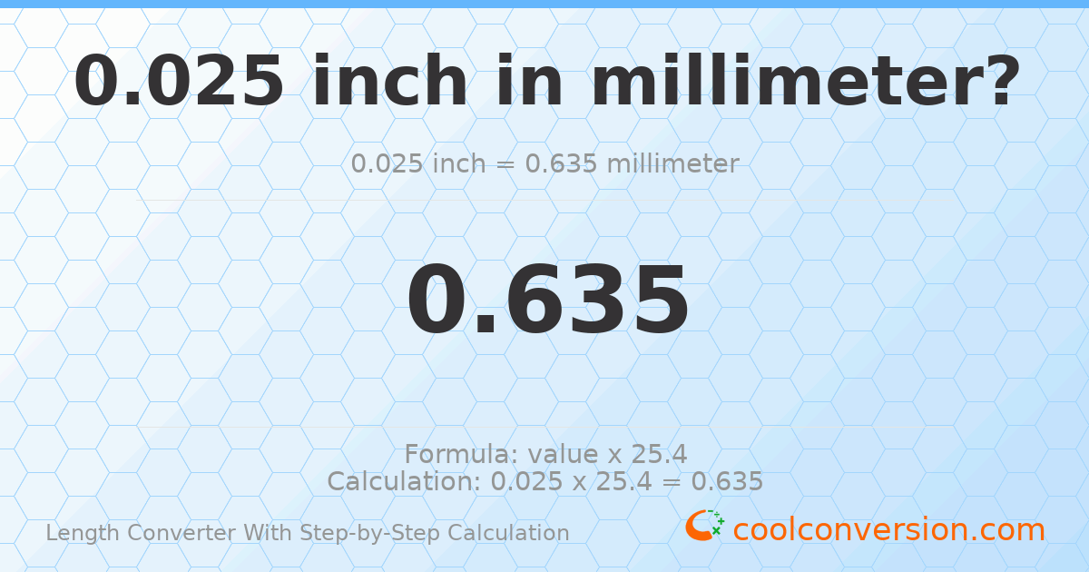 0.025 inches = 0.635 millimeters