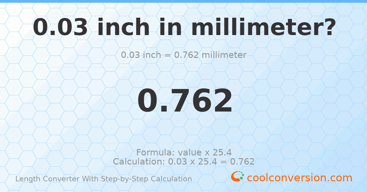 0.03 inches = 0.762 millimeters