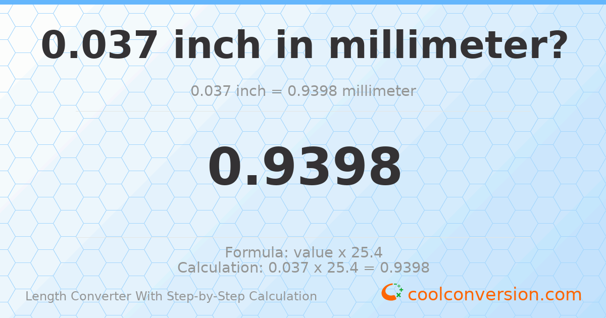 0.037 inches = 0.9398 millimeters