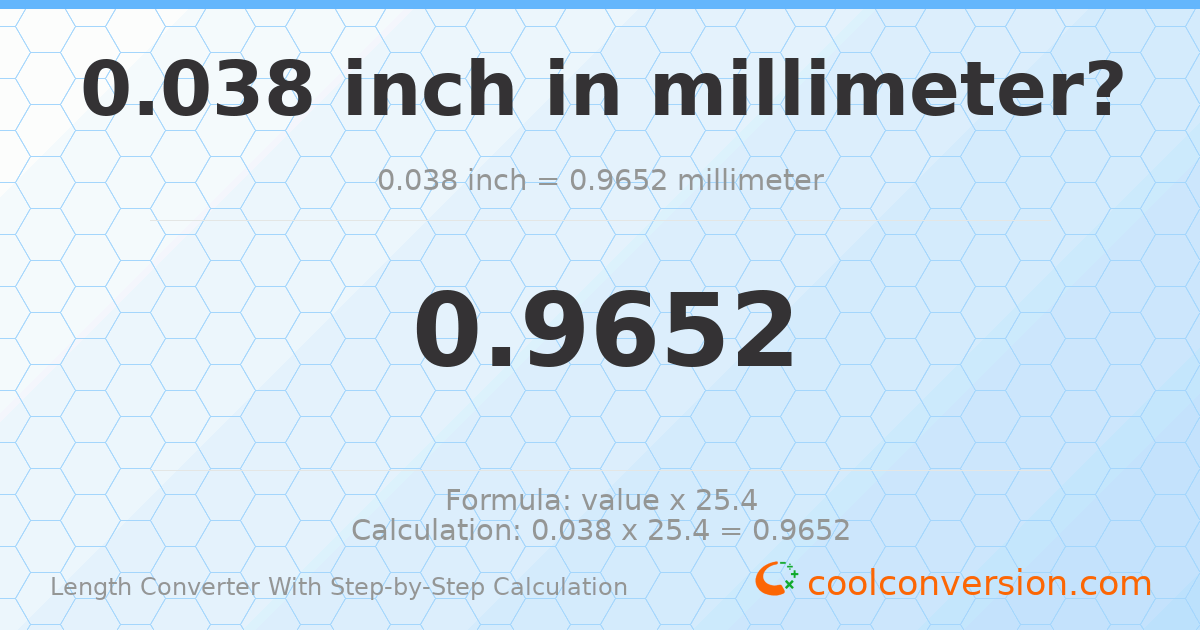 0.038 inches = 0.9652 millimeters