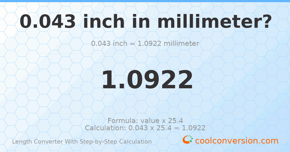 0.043 inches = 1.0922 millimeters