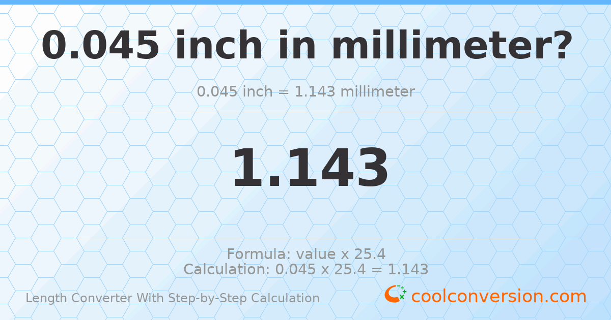 0.045 inches = 1.143 millimeters
