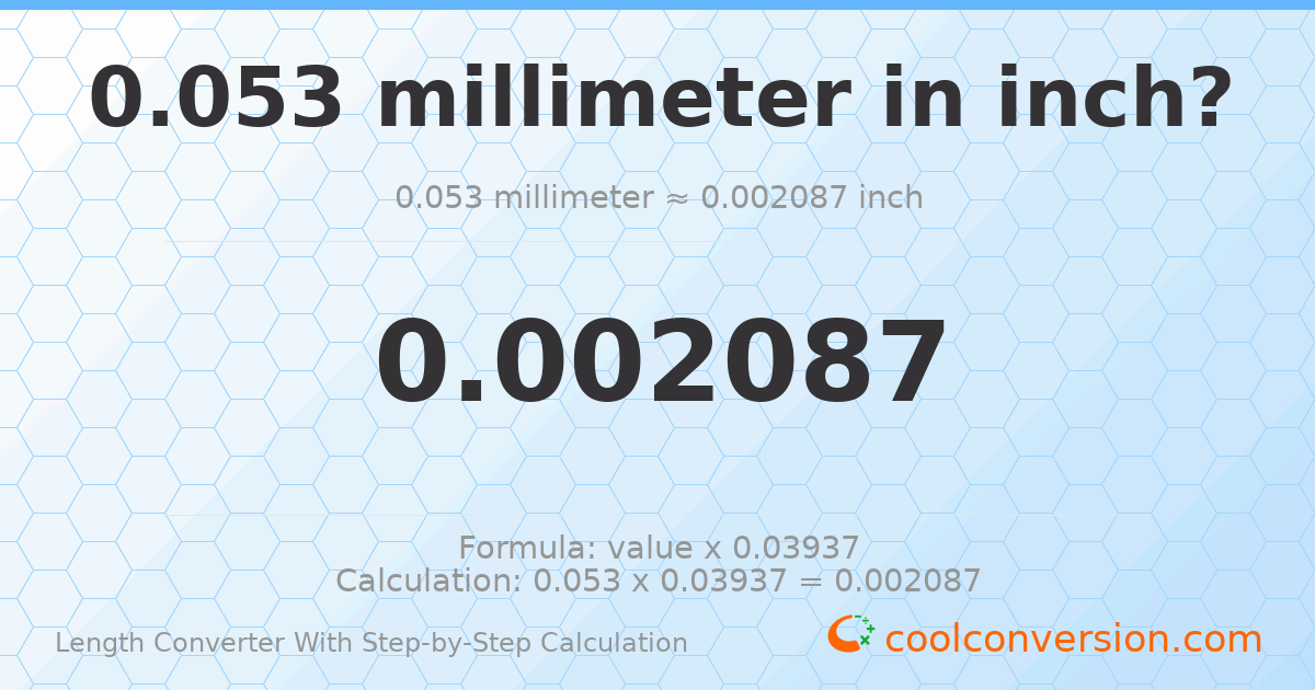 0.053 millimeters = 0.00208661 inches