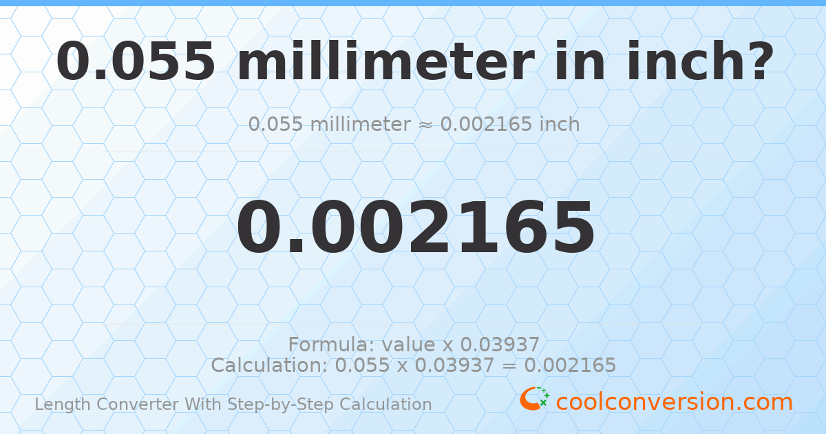 0.055 millimeters = 0.00216535 inches
